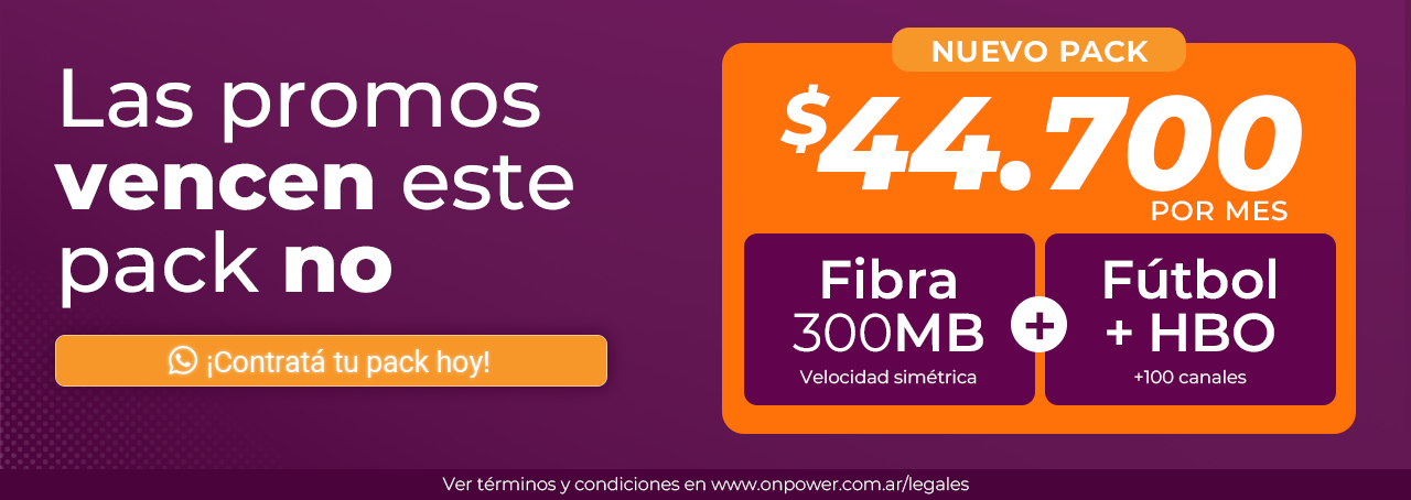 Nuevo pack: Fibra 300MB + Fútbol + HBO por $44.700 por mes